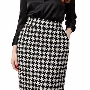 Brown Houndstooth Check Knit Slim Skirt NWT